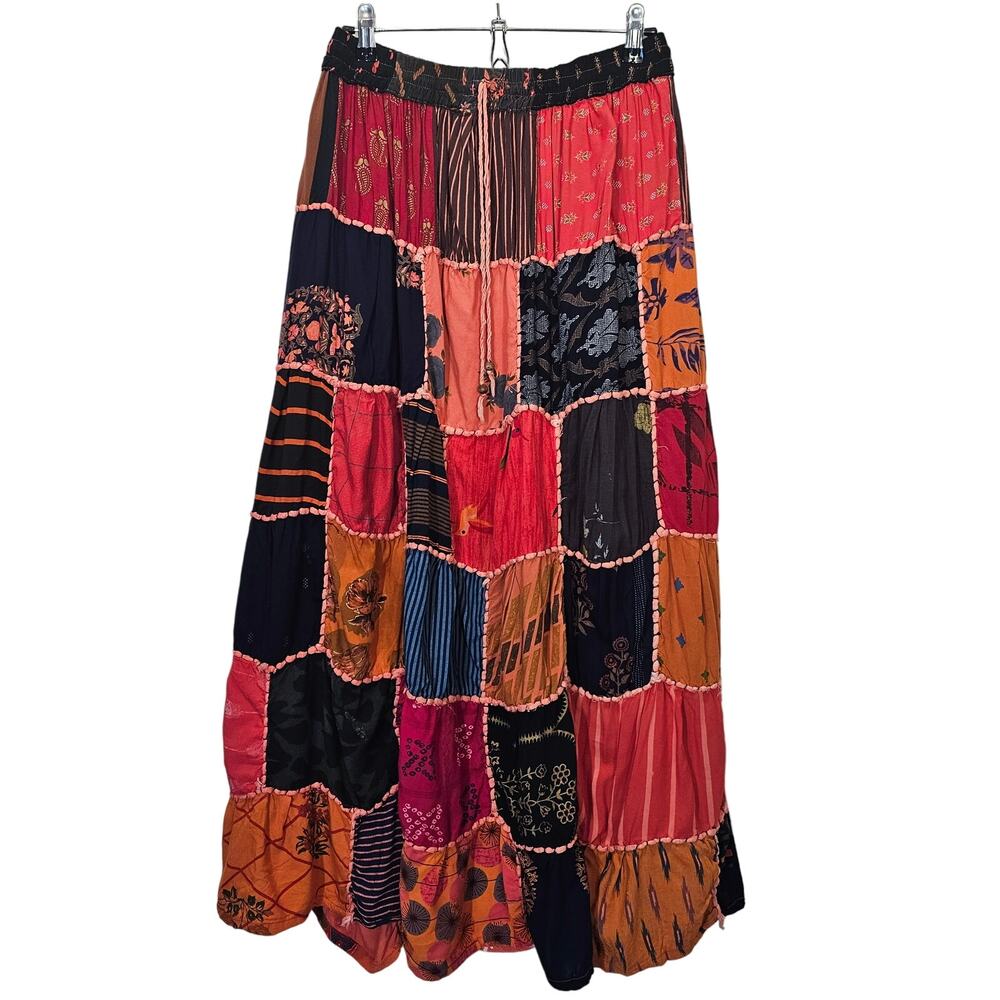 Ana & Rose Patchwork Bohemian Hippie Festival Multicolored Maxi Skirt Medium